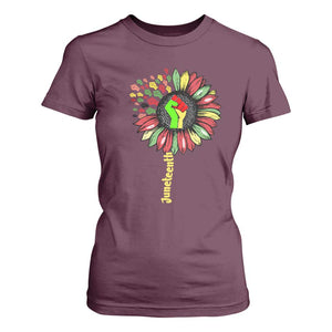 Juneteenth T Shirt For Women Sunflower with Raised Fist Black History African American TS01 Maroon Print Your Wear