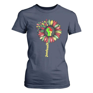 Juneteenth T Shirt For Women Sunflower with Raised Fist Black History African American TS01 Navy Print Your Wear
