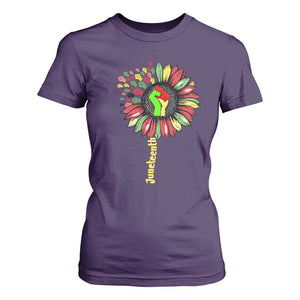 Juneteenth T Shirt For Women Sunflower with Raised Fist Black History African American TS01 Purple Print Your Wear