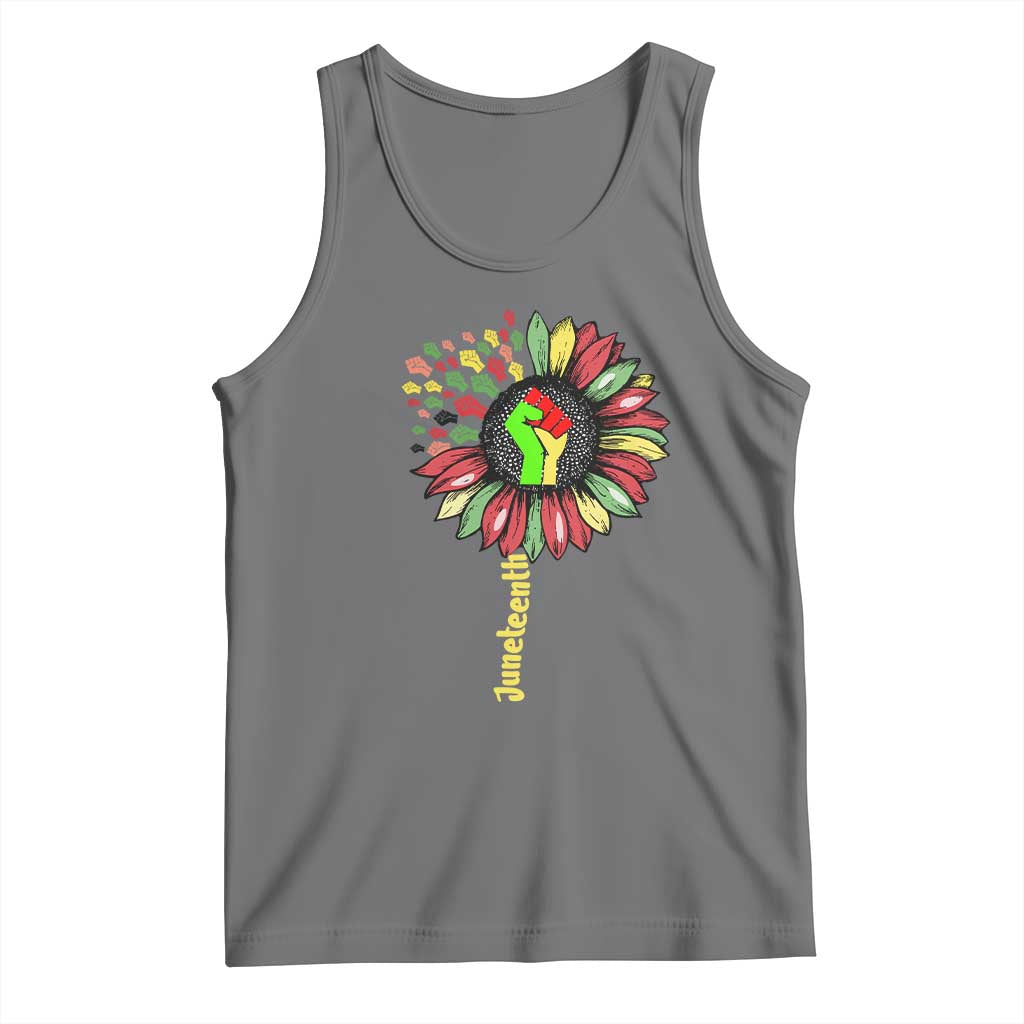 Juneteenth Tank Top Sunflower with Raised Fist Black History African American TS01 Black Heather Print Your Wear