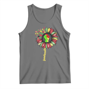 Juneteenth Tank Top Sunflower with Raised Fist Black History African American TS01 Black Heather Print Your Wear