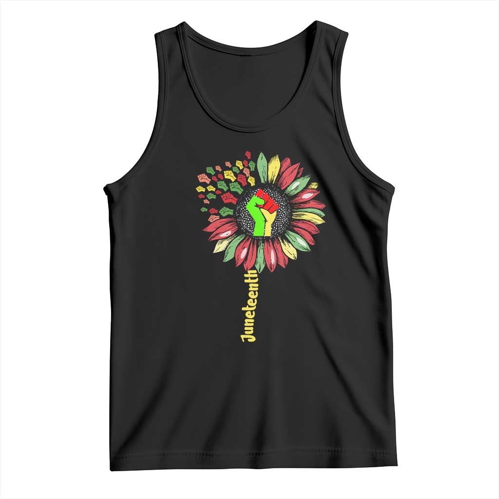 Juneteenth Tank Top Sunflower with Raised Fist Black History African American TS01 Black Print Your Wear