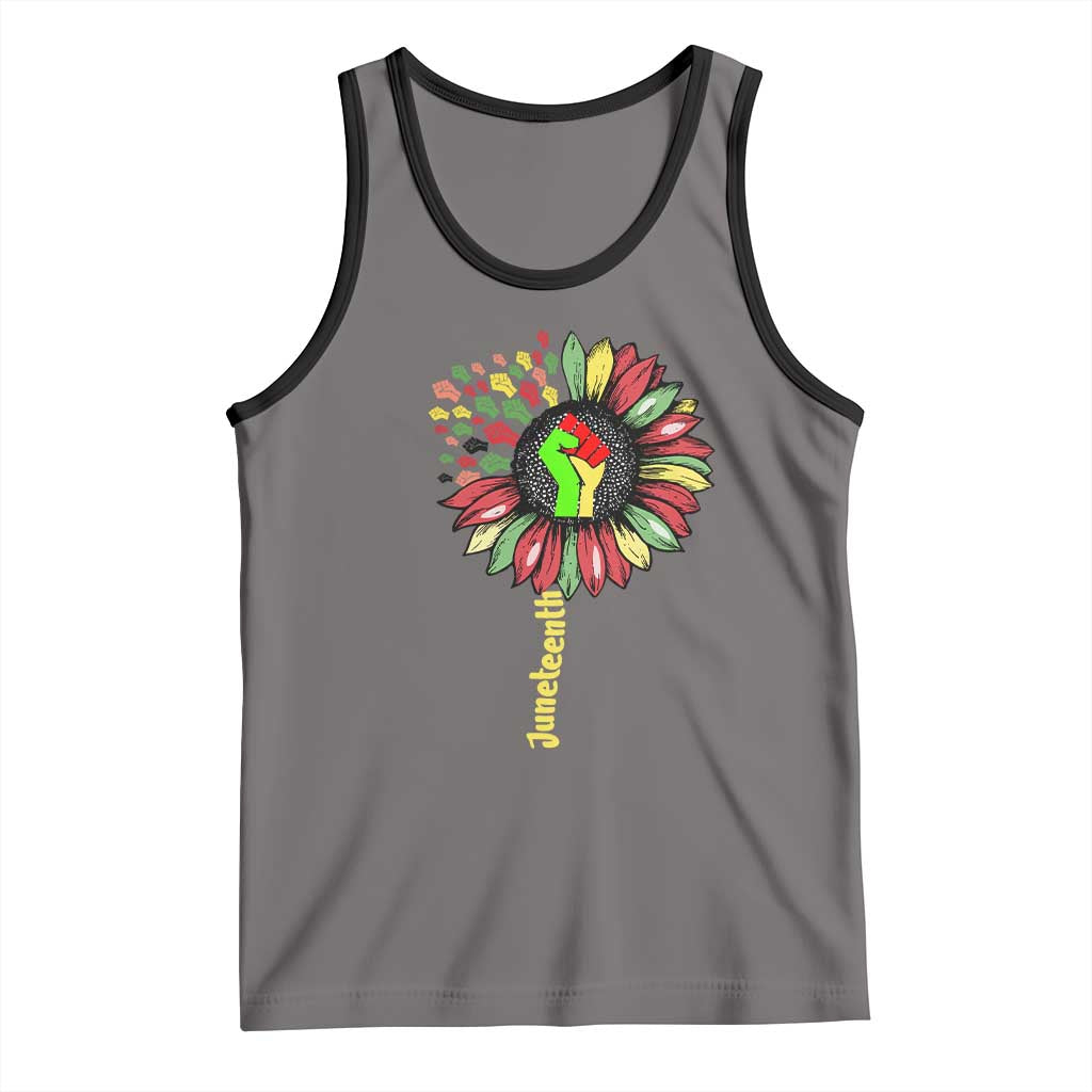 Juneteenth Tank Top Sunflower with Raised Fist Black History African American TS01 Deep Heather Black Print Your Wear