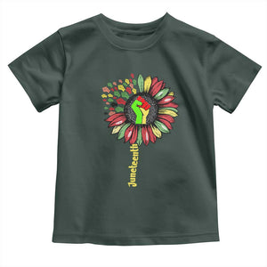 Juneteenth Toddler T Shirt Sunflower with Raised Fist Black History African American TS01 Dark Forest Green Print Your Wear