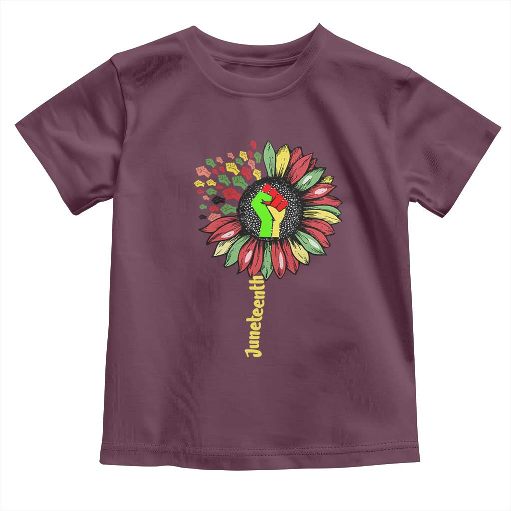 Juneteenth Toddler T Shirt Sunflower with Raised Fist Black History African American TS01 Maroon Print Your Wear