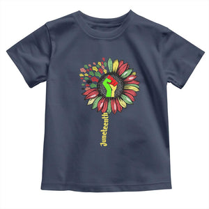 Juneteenth Toddler T Shirt Sunflower with Raised Fist Black History African American TS01 Navy Print Your Wear
