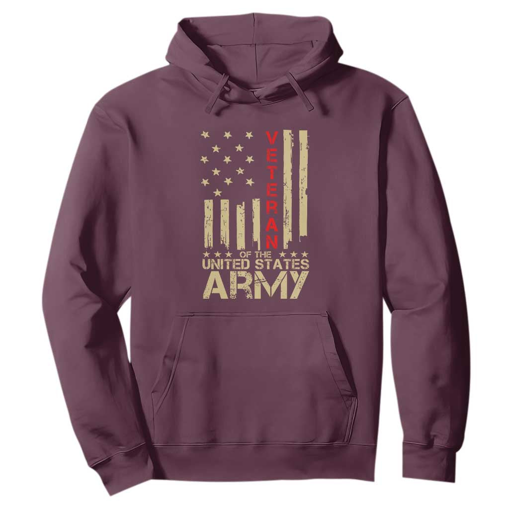 Patriotic U.S. Army Veteran Hoodie Vintage Red Line American Flag Military TS01 Maroon Print Your Wear