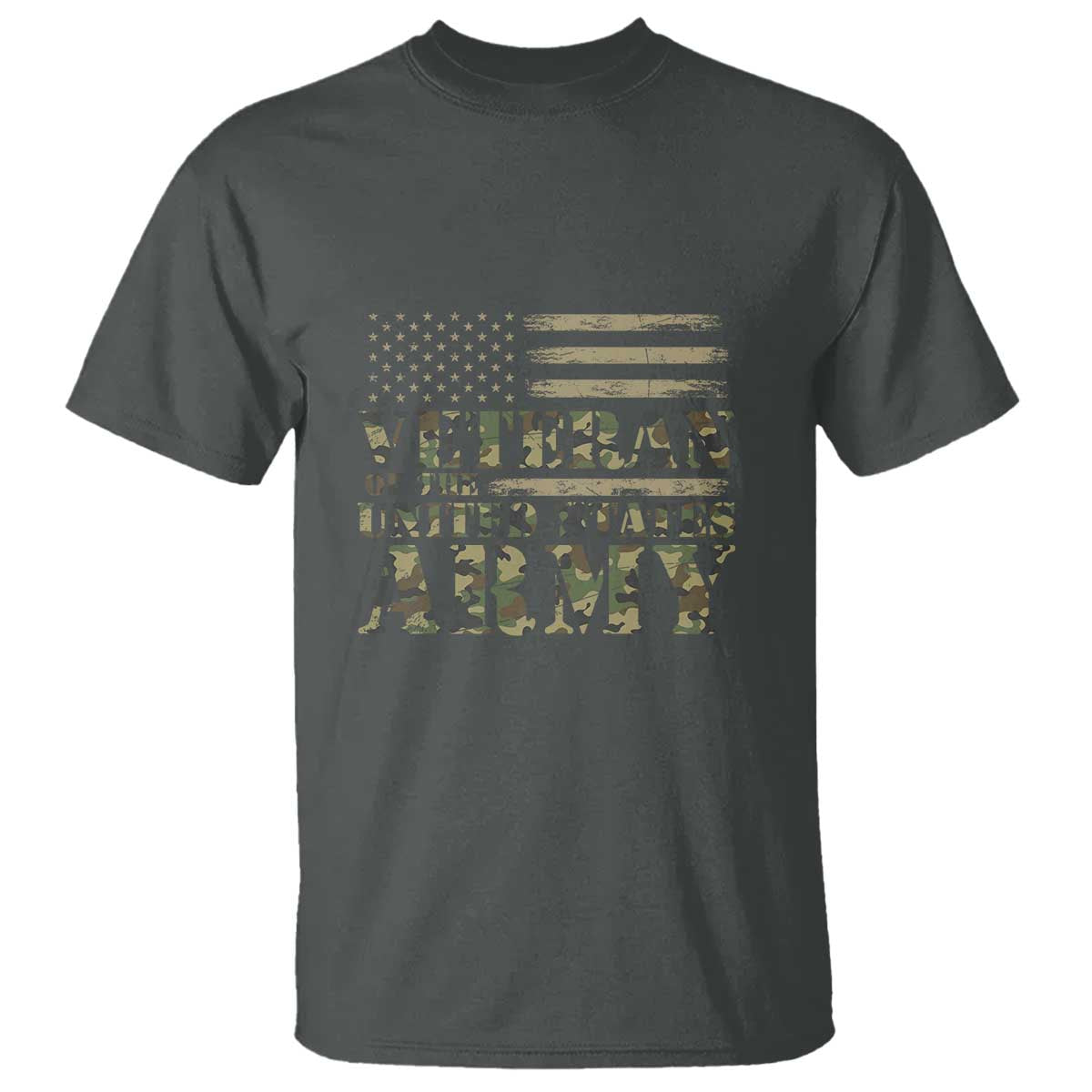 Veteran T Shirt Proud U.S. Army Soldier, USA Flag & Camouflage Design TS01 Dark Heather Print Your Wear
