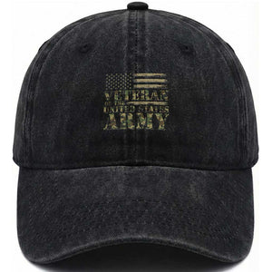 US Veterans Washed Cotton Baseball Cap Proud U.S. Army Soldier, USA Flag & Camouflage Design TS01 Washed Cap Universal Fit Black Print Your Wear