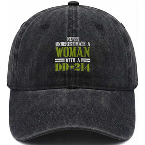 Female Veteran Washed Cotton Baseball Cap Women with DD-214, Veterans Day Gift TS01 Washed Cap Universal Fit Black Print Your Wear