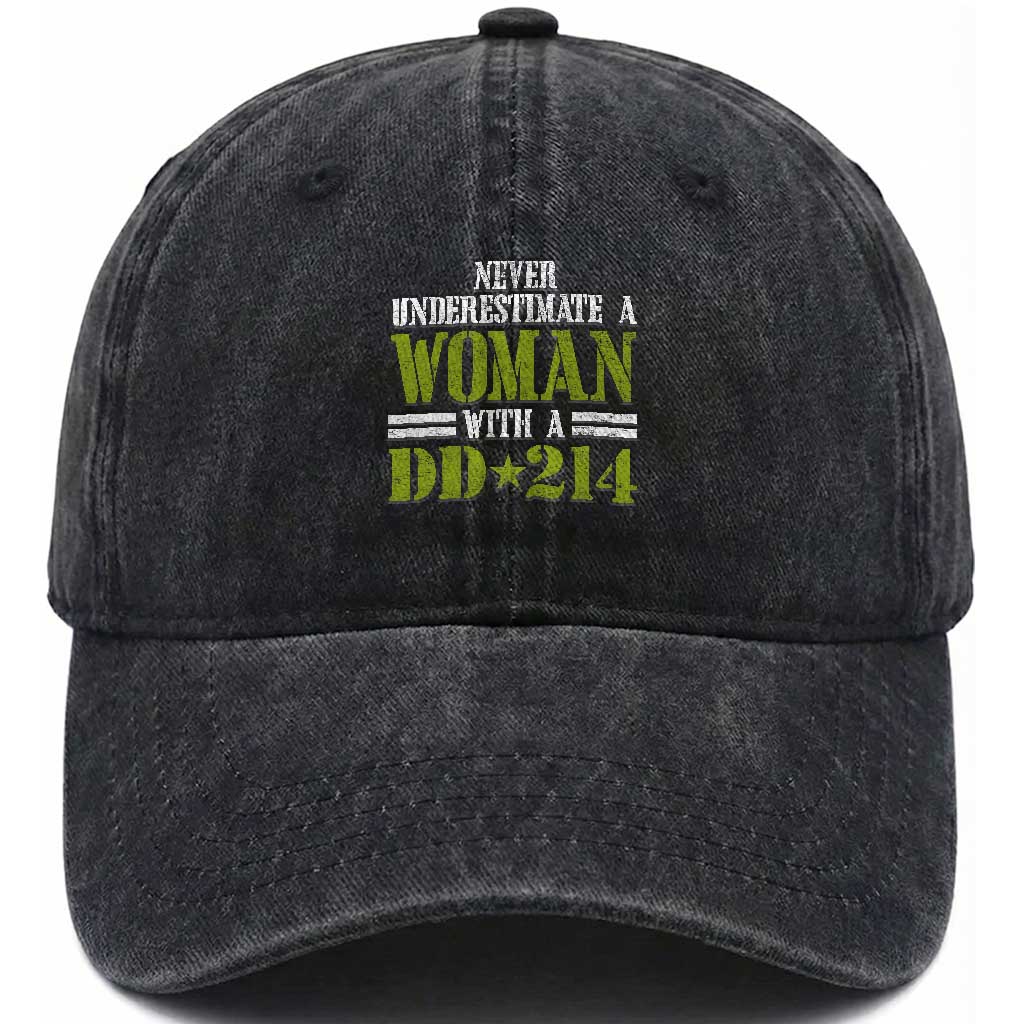 Female Veteran Washed Cotton Baseball Cap Women with DD-214, Veterans Day Gift TS01 Washed Cap Universal Fit Black Print Your Wear