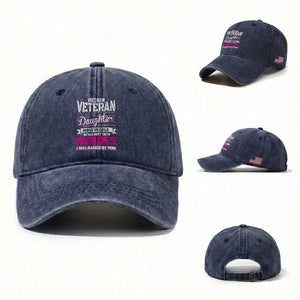Vietnam Veteran Daughter Washed Cotton Baseball Cap - Raised by My Hero, Proud Veteran Gift TS01 Washed Cap Universal Fit Navy Print Your Wear