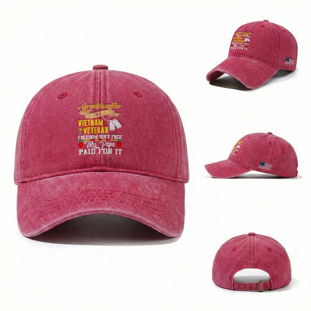 Proud Granddaughter of a Vietnam Veteran Washed Cotton Baseball Cap - Freedom Isn't Free, Patriotic Gift TS01 Washed Cap Universal Fit Red Print Your Wear