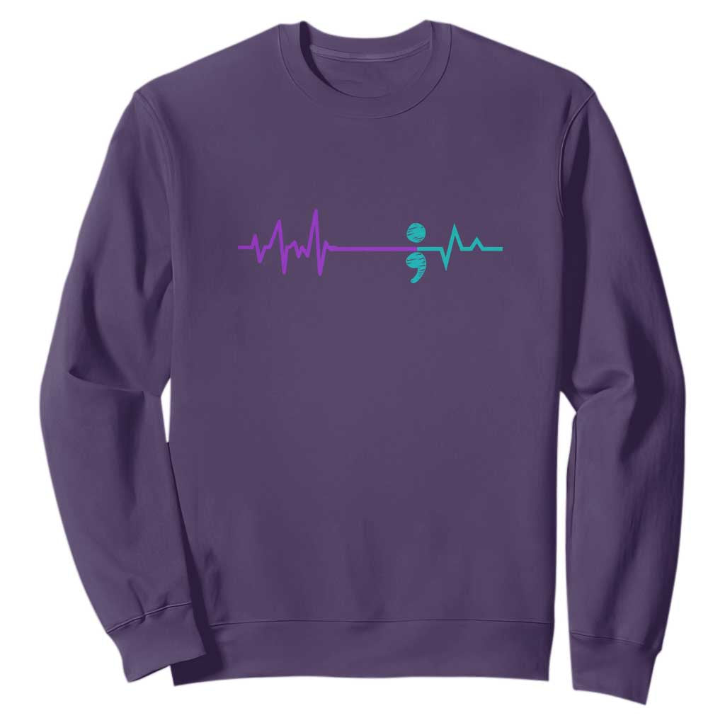 Suicide Prevention Awareness Sweatshirt Semicolon Stay Strong Design TS01 Purple Print Your Wear