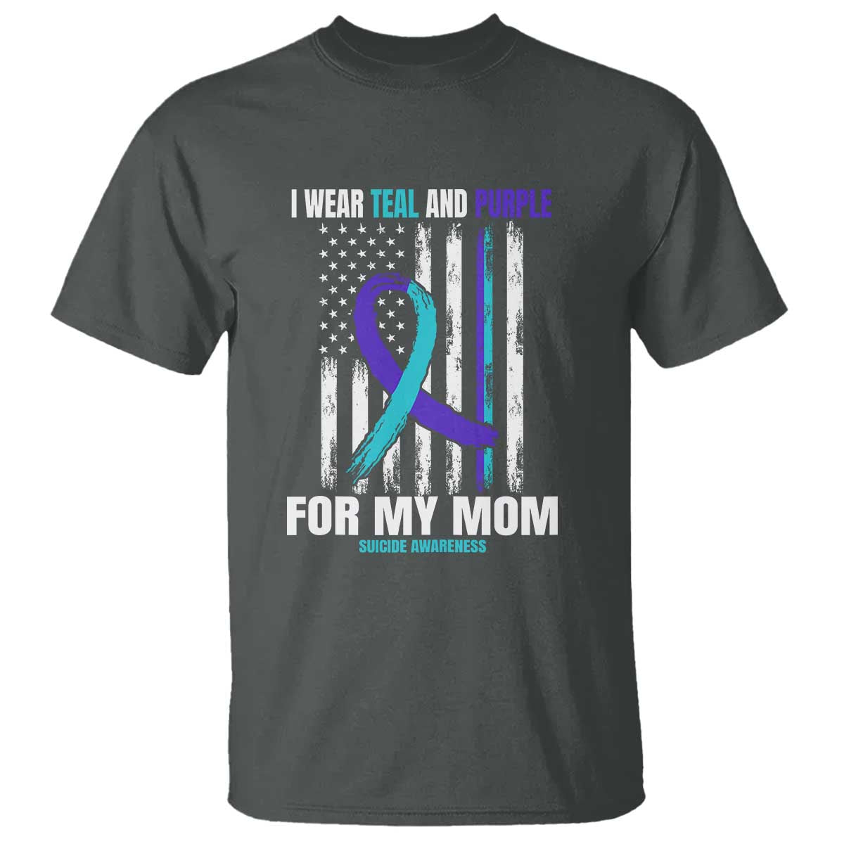 Suicide Awareness T Shirt I Wear Teal & Purple for Someone I Miss Flag Design TS01 Dark Heather Print Your Wear