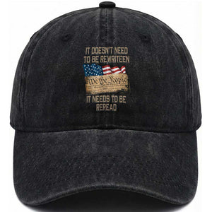 It Doesn't Need to Be Rewritten - We the People American Flag Design - Patriotic Veteran Washed Cotton Baseball Cap Veteran TS01 Washed Cap Universal Fit Black Print Your Wear