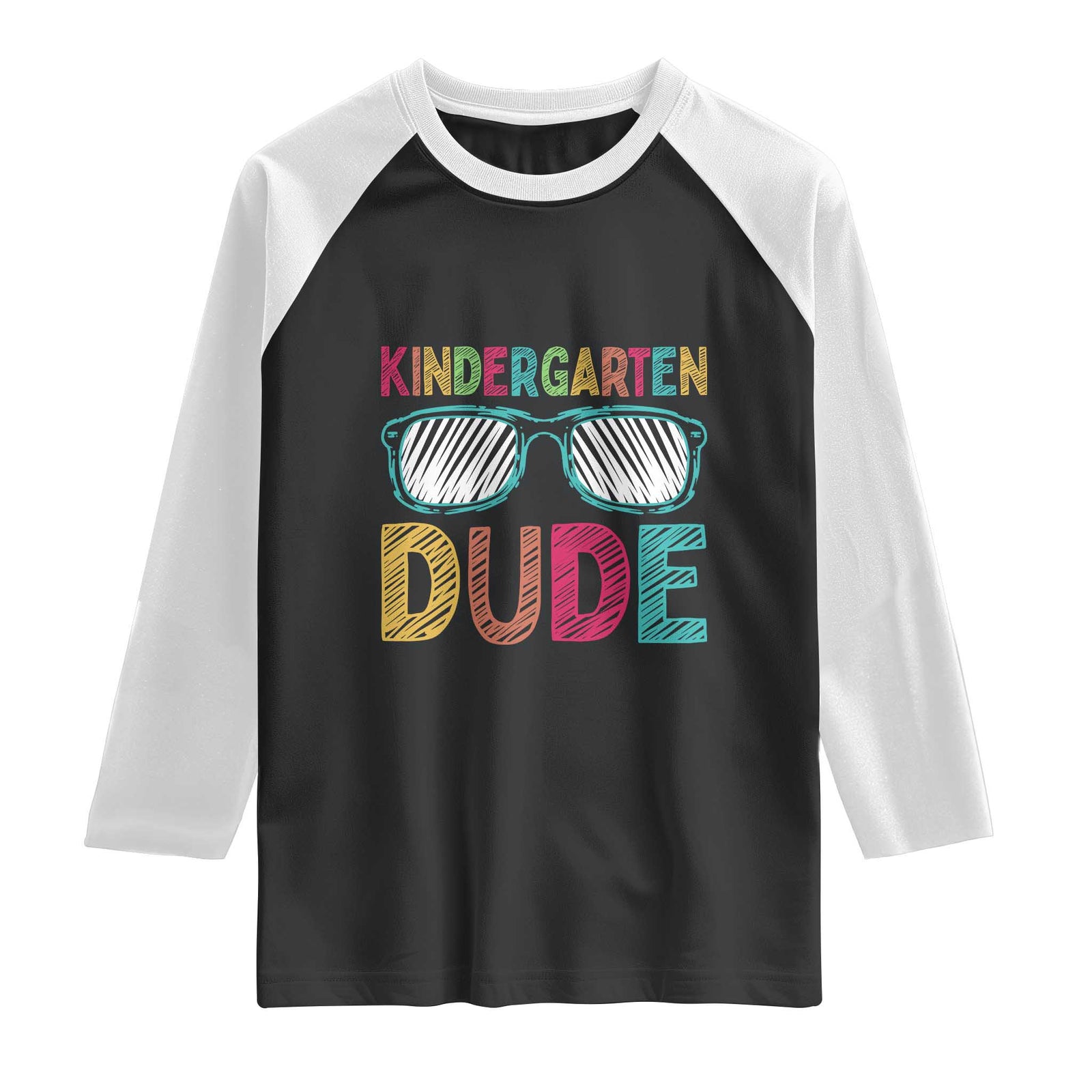 Kindergarten Dude Raglan Shirt Funny First Day Back to School Student TS01 Black White Print Your Wear