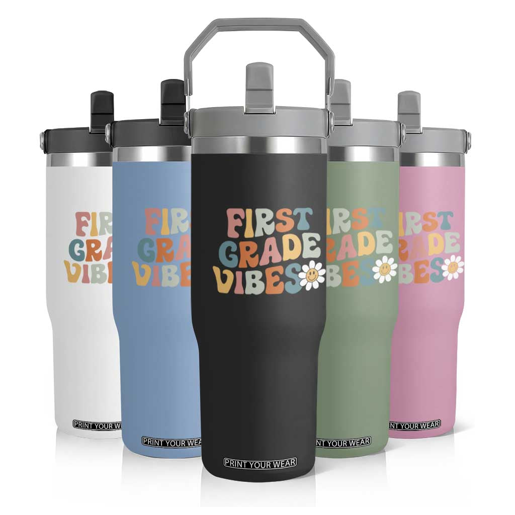 Retro 1st Day of School Flip Straw Tumbler First Grade Vibes 1st Grade Team