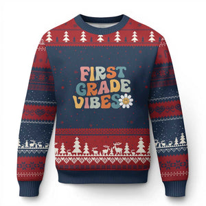 Retro 1st Day of School Ugly Christmas Sweater First Grade Vibes 1st Grade Team
