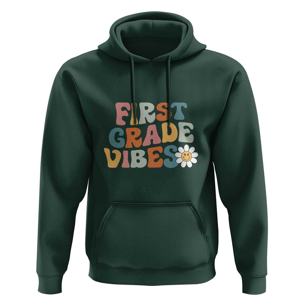 Retro 1st Day of School Hoodie First Grade Vibes, 1st Grade Team TS01 Dark Forest Green Print Your Wear