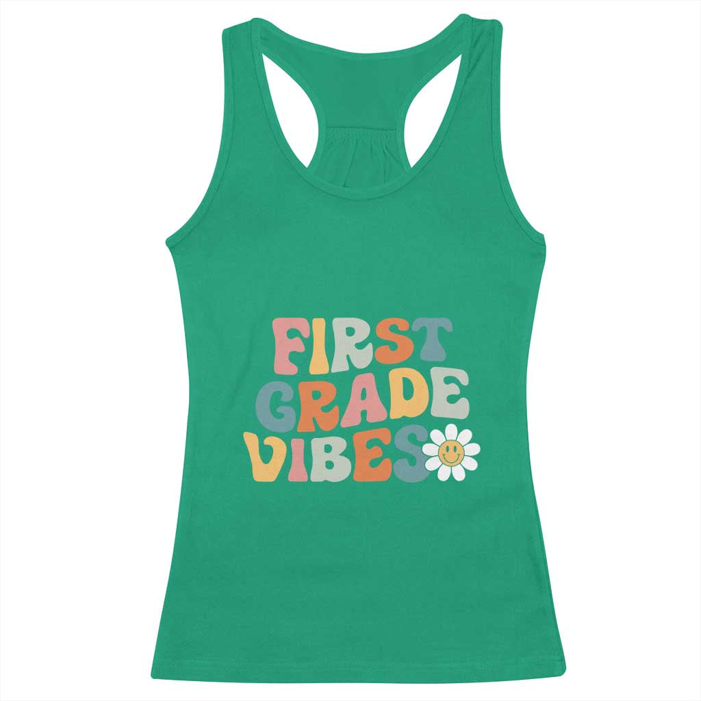 Retro 1st Day of School Racerback Tank Top First Grade Vibes 1st Grade Team