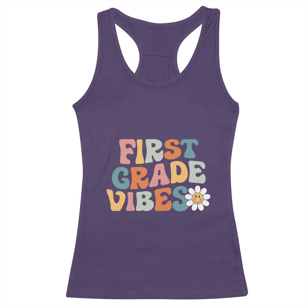 Retro 1st Day of School Racerback Tank Top First Grade Vibes 1st Grade Team