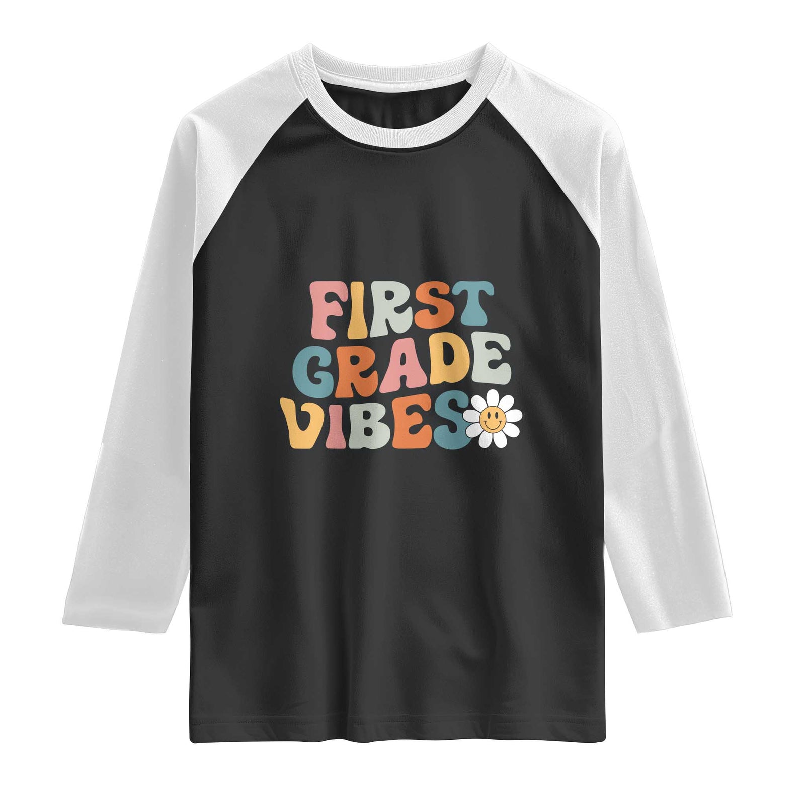Retro 1st Day of School Raglan Shirt First Grade Vibes 1st Grade Team TS01 Black White Print Your Wear