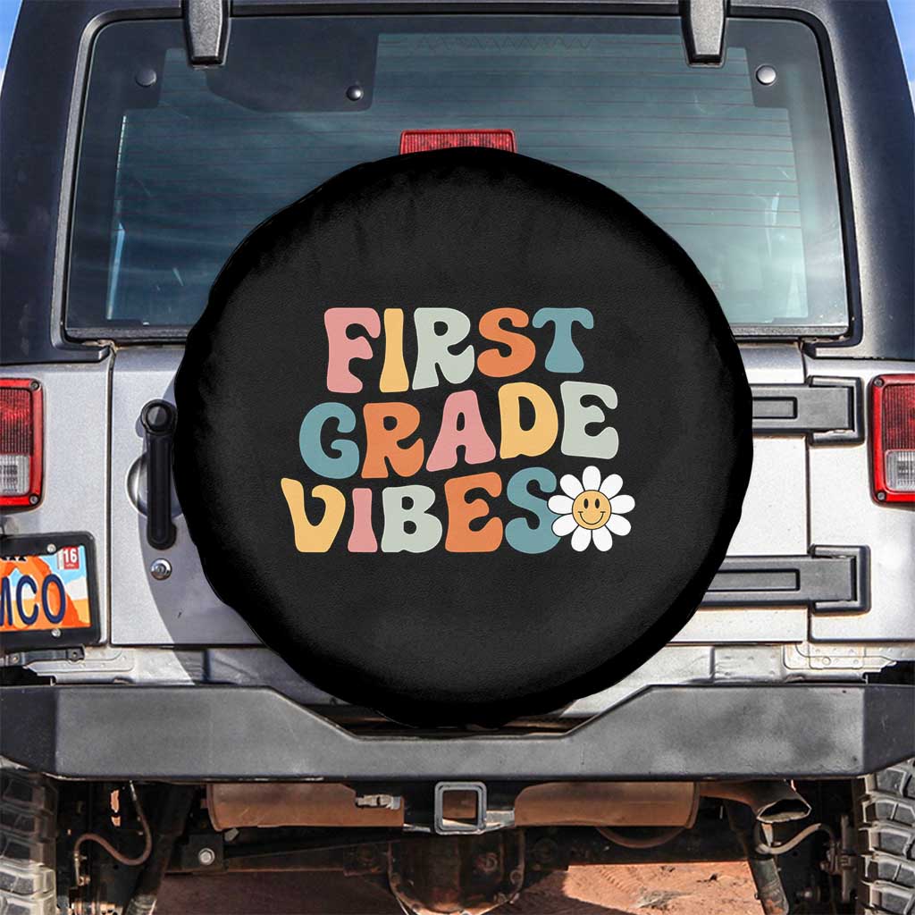 Retro 1st Day of School Spare Tire Cover First Grade Vibes 1st Grade Team TS01 No hole Black Print Your Wear