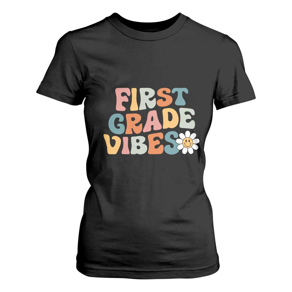 Retro 1st Day of School T Shirt For Women First Grade Vibes 1st Grade Team TS01 Black Print Your Wear