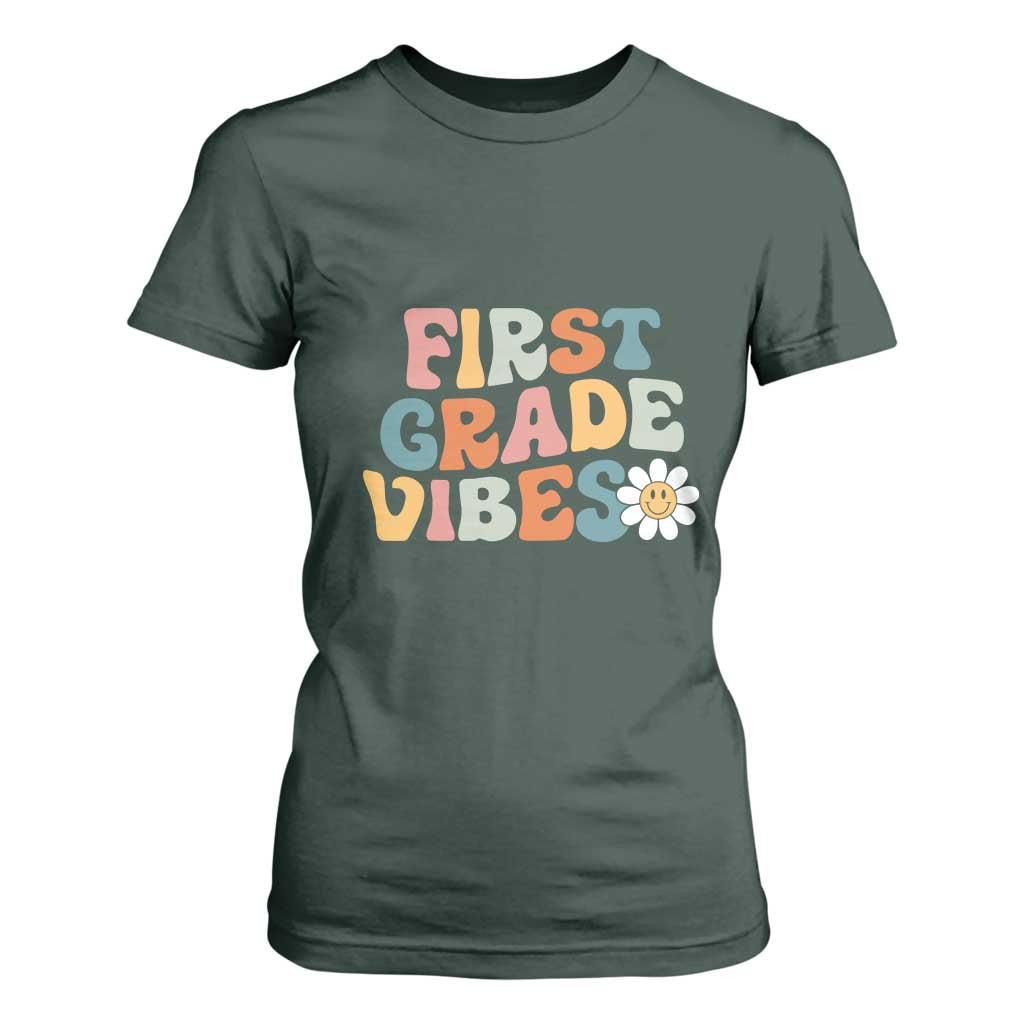 Retro 1st Day of School T Shirt For Women First Grade Vibes 1st Grade Team