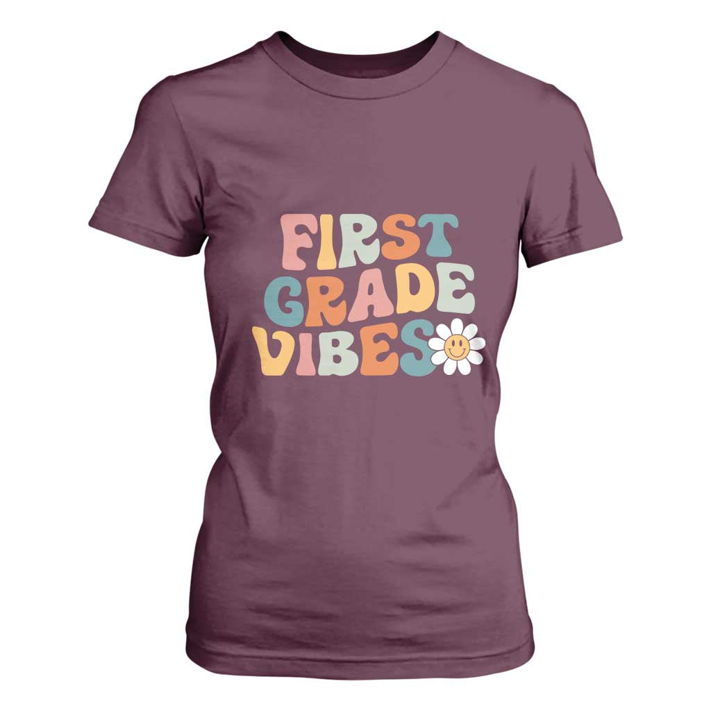 Retro 1st Day of School T Shirt For Women First Grade Vibes 1st Grade Team