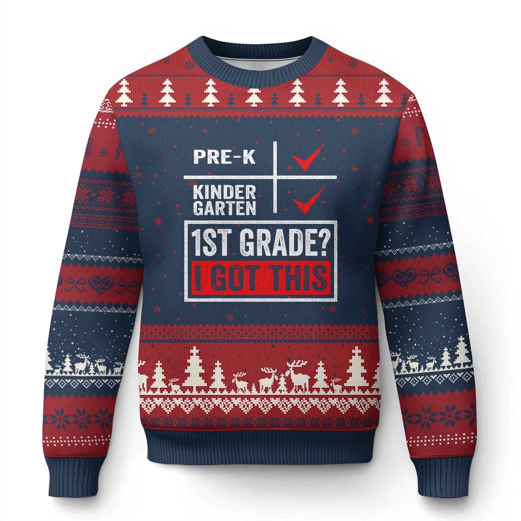 Boys and Girls First Day of First Grade Ugly Christmas Sweater Back to School
