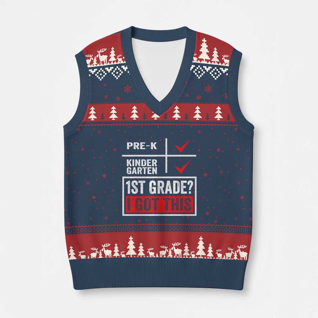 Boys and Girls First Day of First Grade V-Neck Knit Sweater Vest Back to School TS01 Navy Red Print Your Wear