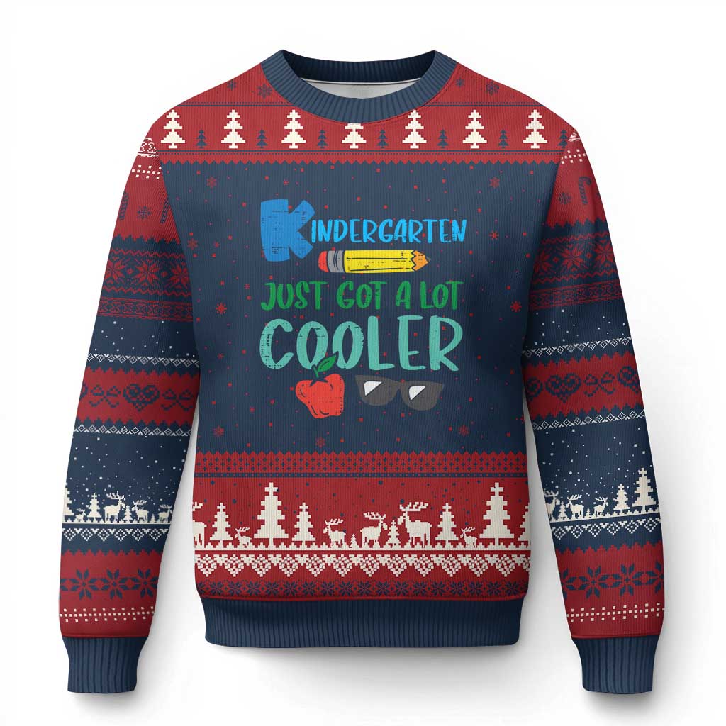 Kindergarten Just Got Cooler Ugly Christmas Sweater Funny 1st Day Back to School Kids Gift TS01 Navy Red Print Your Wear
