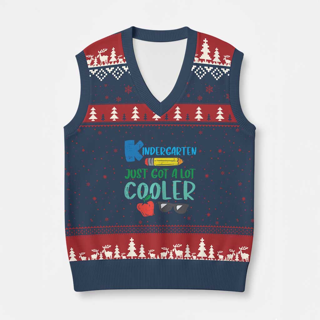 Kindergarten Just Got Cooler V-Neck Knit Sweater Vest Funny 1st Day Back to School Kids Gift TS01 Navy Red Print Your Wear