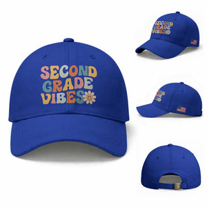 Groovy Retro Second Grade Vibes Baseball Cap Back to School 2nd Grade Team