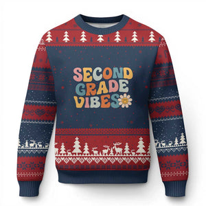 Groovy Retro Second Grade Vibes Ugly Christmas Sweater Back to School 2nd Grade Team