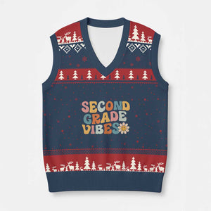 Groovy Retro Second Grade Vibes V-Neck Knit Sweater Vest Back to School 2nd Grade Team