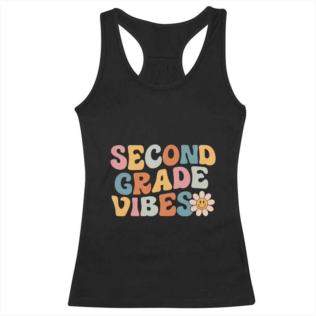 Groovy Retro Second Grade Vibes Racerback Tank Top Back to School 2nd Grade Team