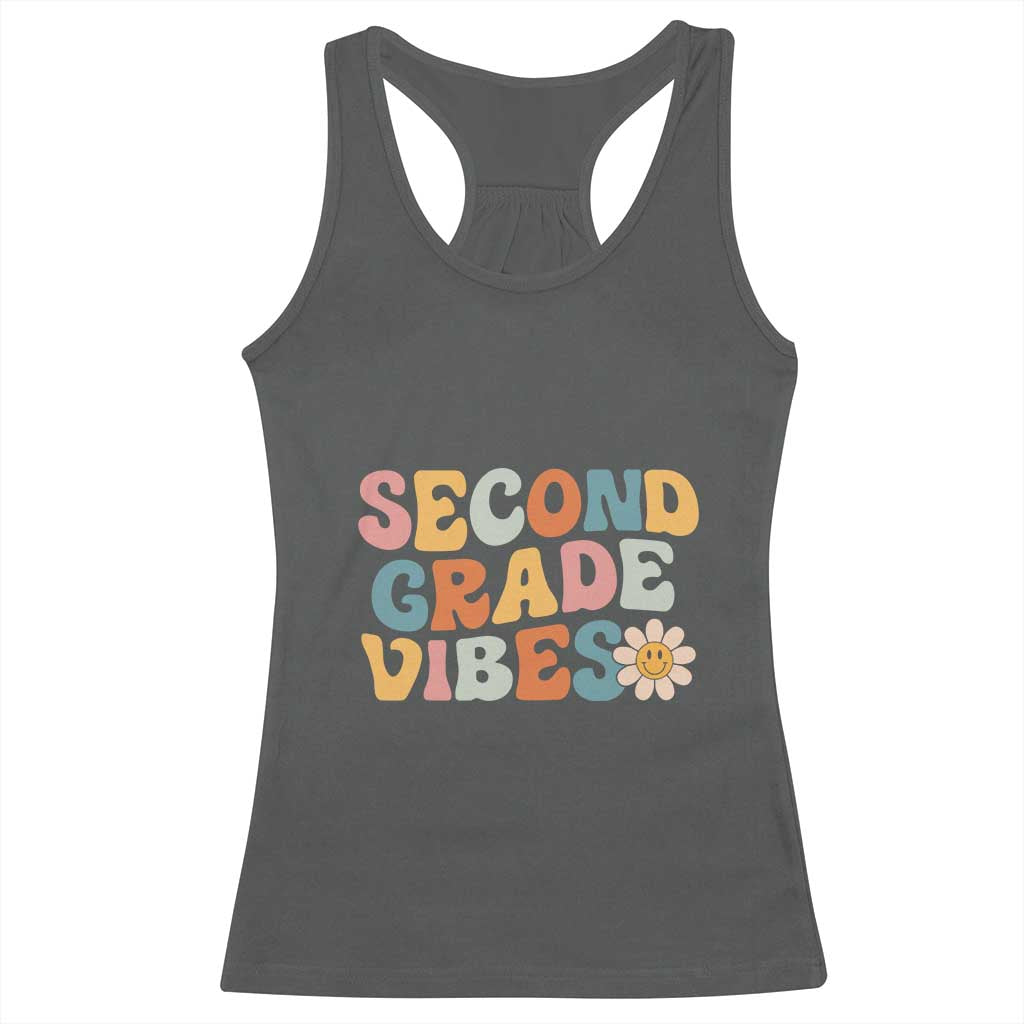 Groovy Retro Second Grade Vibes Racerback Tank Top Back to School 2nd Grade Team