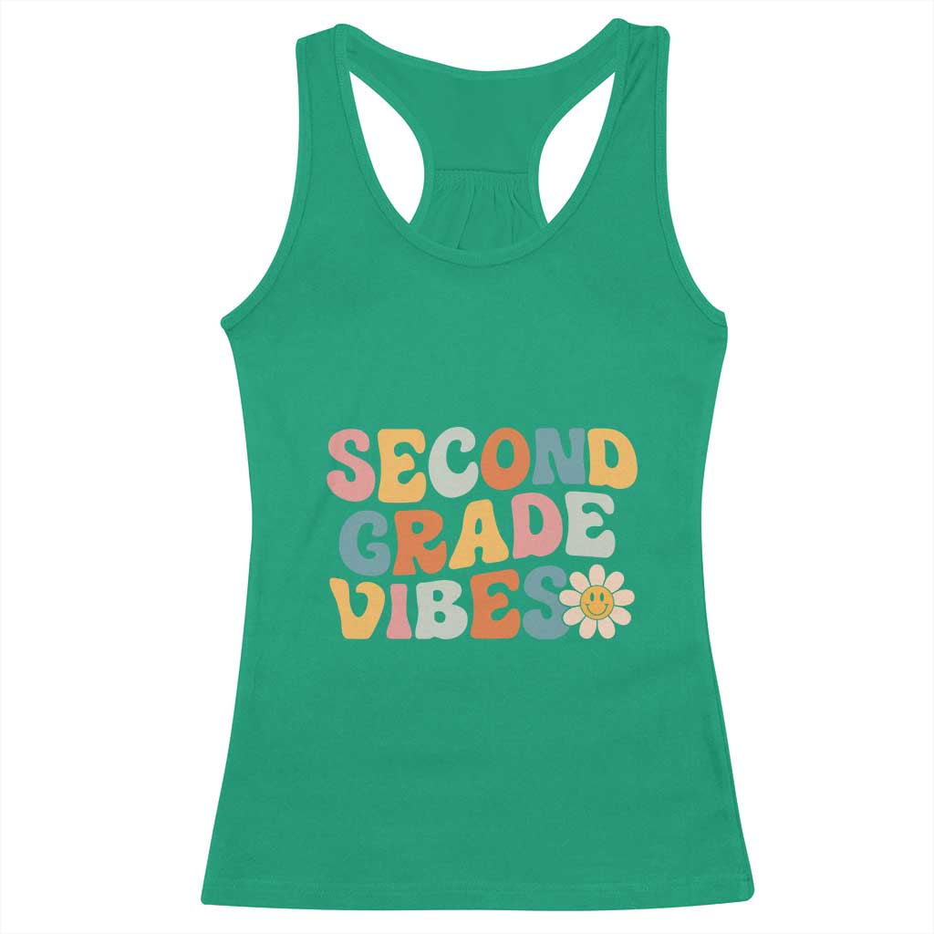 Groovy Retro Second Grade Vibes Racerback Tank Top Back to School 2nd Grade Team
