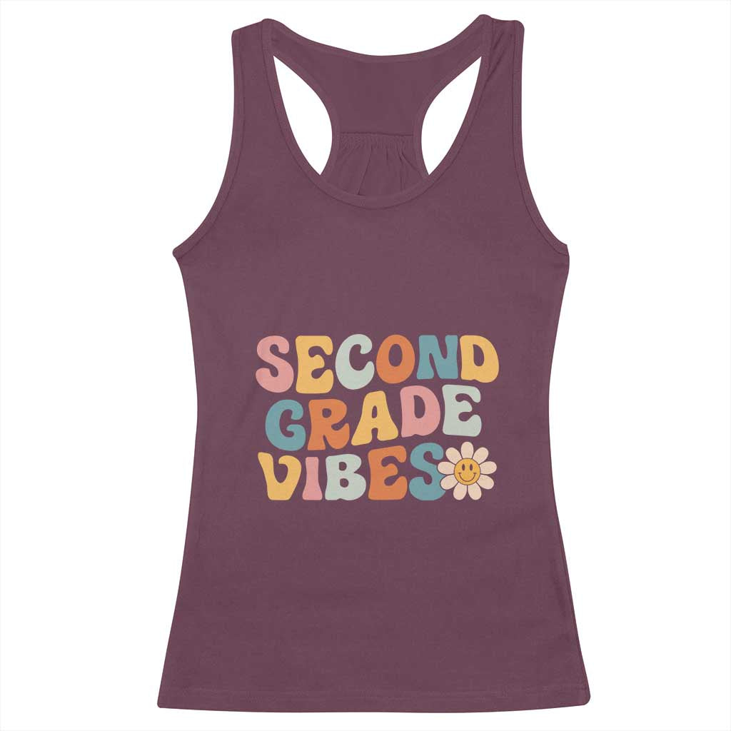 Groovy Retro Second Grade Vibes Racerback Tank Top Back to School 2nd Grade Team