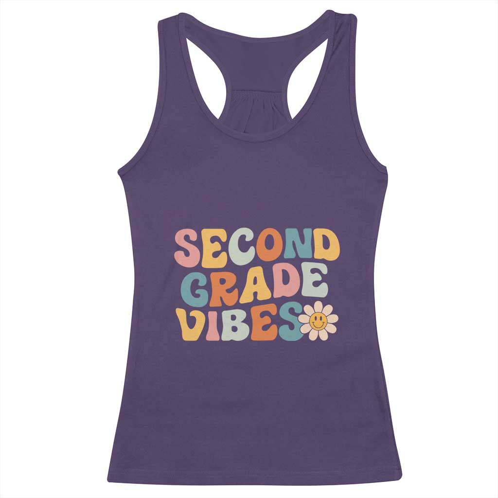 Groovy Retro Second Grade Vibes Racerback Tank Top Back to School 2nd Grade Team