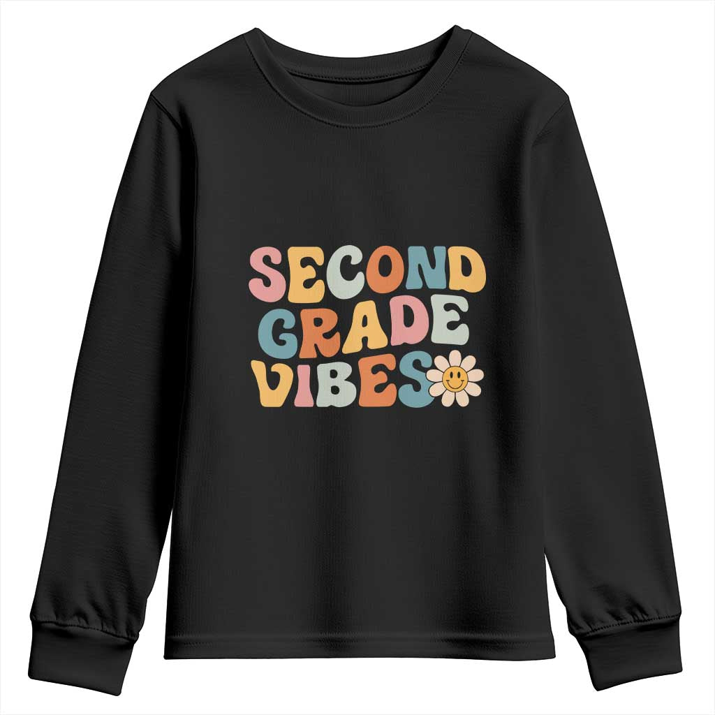 Groovy Retro Second Grade Vibes Youth Sweatshirt Back to School 2nd Grade Team TS01 Black Print Your Wear