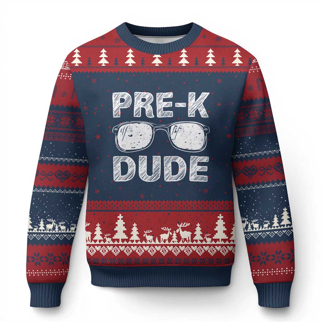 Pre-K Dude Cool First Day of Preschool Ugly Christmas Sweater Back to School Boys Gift TS01 Navy Red Print Your Wear