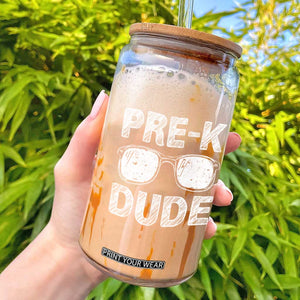 Pre-K Dude Cool First Day of Preschool Glass Can Back to School Boys Gift