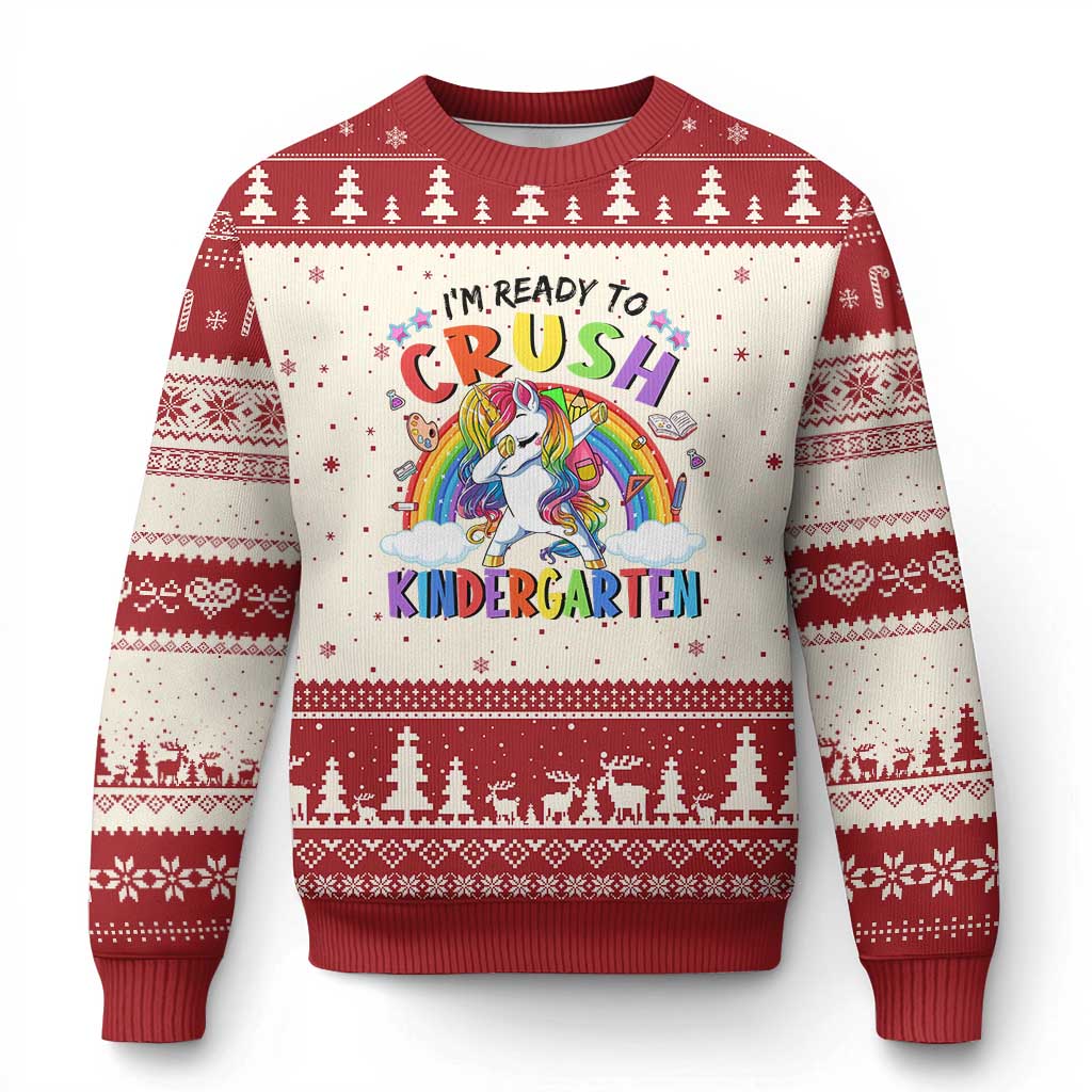 Ready to Crush Kindergarten Cute Girls Ugly Christmas Sweater First Day Back to School