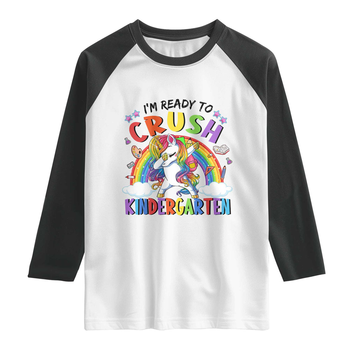 Ready to Crush Kindergarten Cute Girls Raglan Shirt First Day Back to School