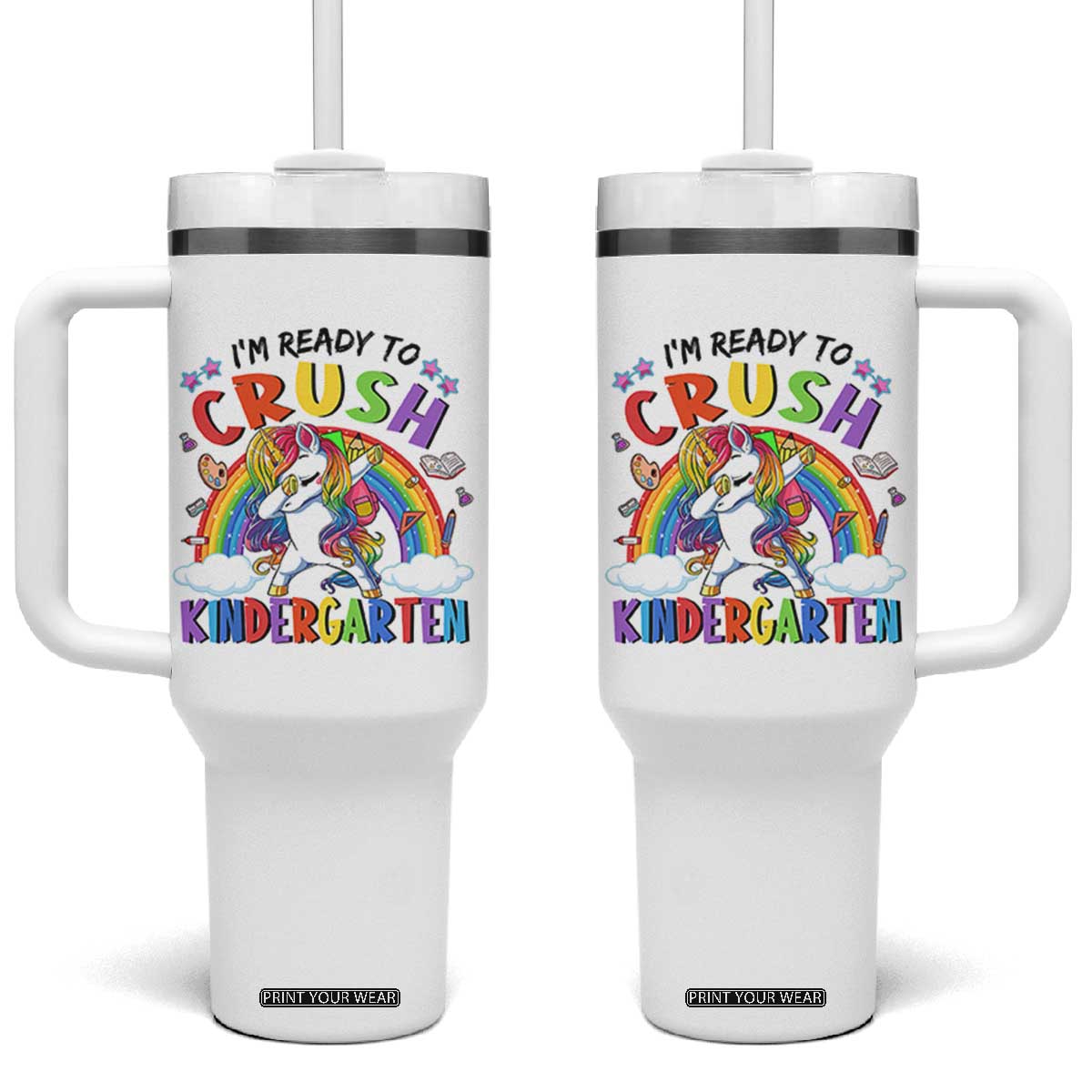 Ready to Crush Kindergarten Cute Girls Tumbler With Handle First Day Back to School