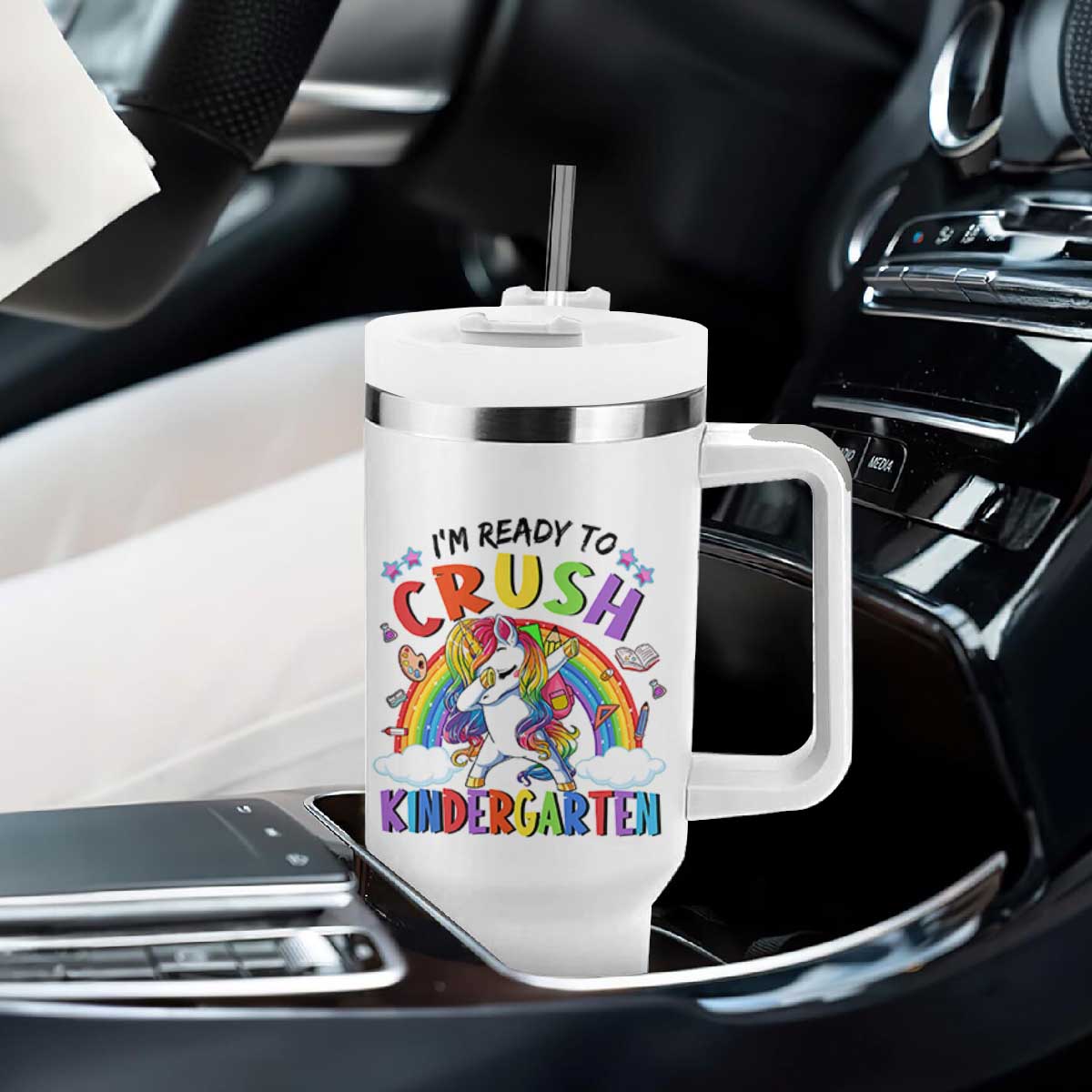 Ready to Crush Kindergarten Cute Girls Tumbler With Handle First Day Back to School